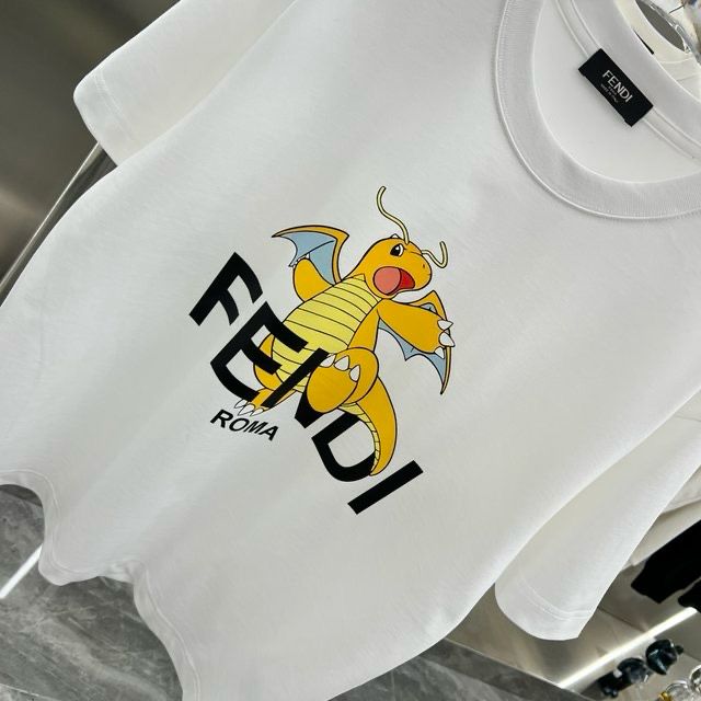 FENDI || White T-Shirt With Pokémon Charizard Print