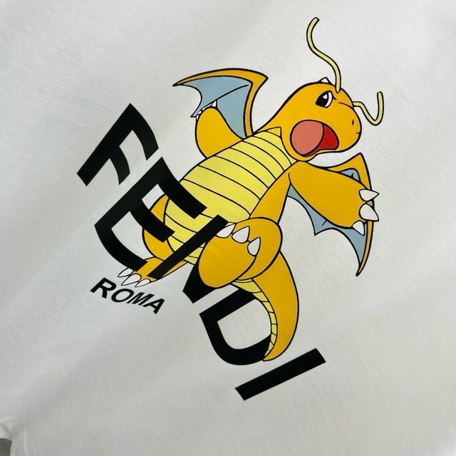 FENDI || White T-Shirt With Pokémon Charizard Print