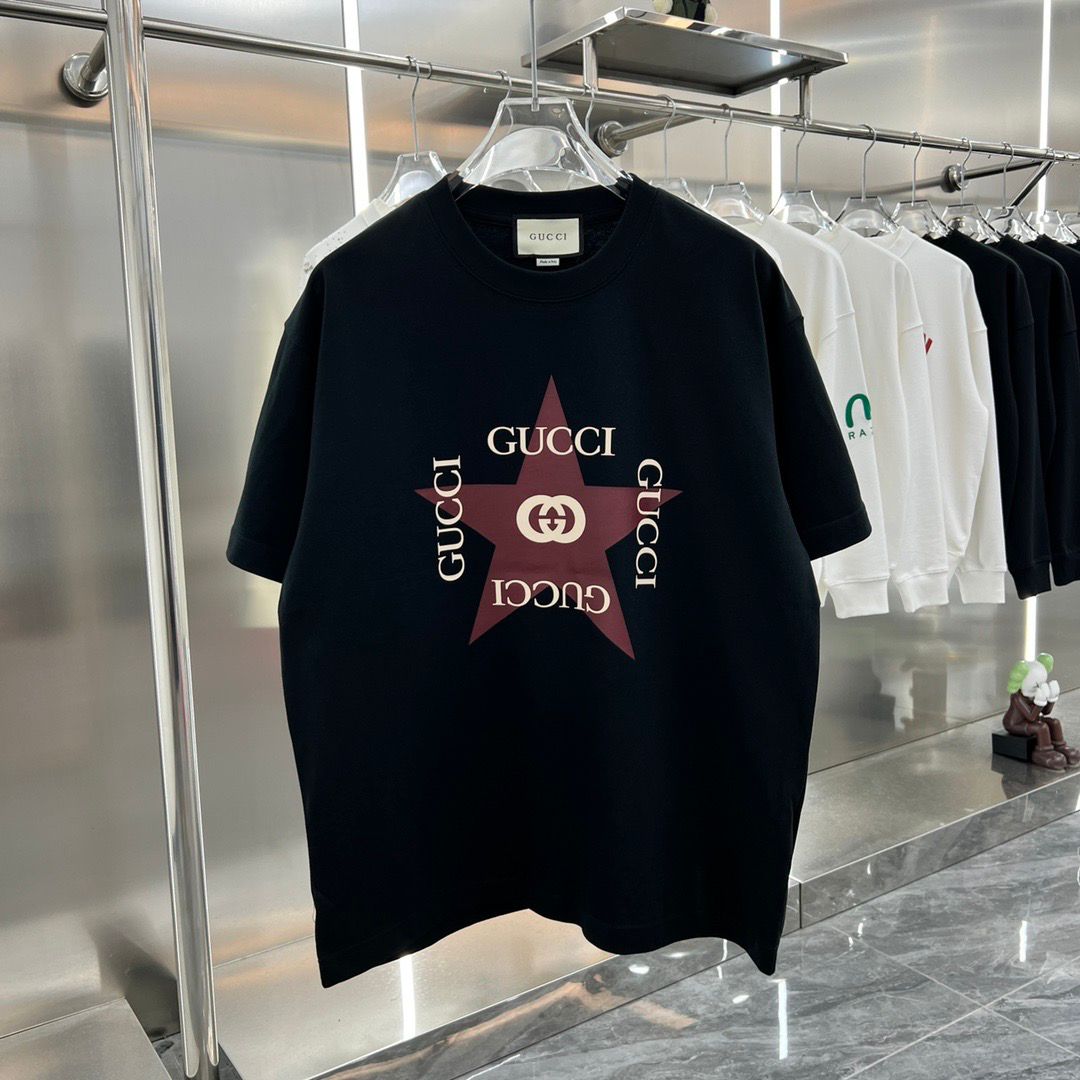 GUCCI || Interlocking Gucci Star Print Cotton Black T-Shirt