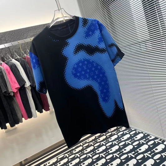 LOUIS VUITTON || LOGO PRINTED BLACK AND BLUE OVERSIZED TSHIRT