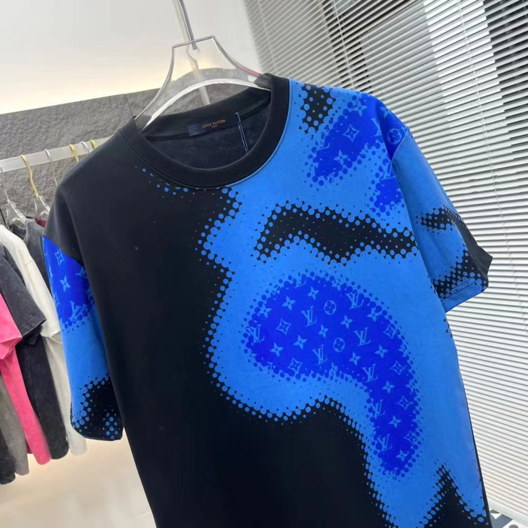 LOUIS VUITTON || LOGO PRINTED BLACK AND BLUE OVERSIZED TSHIRT