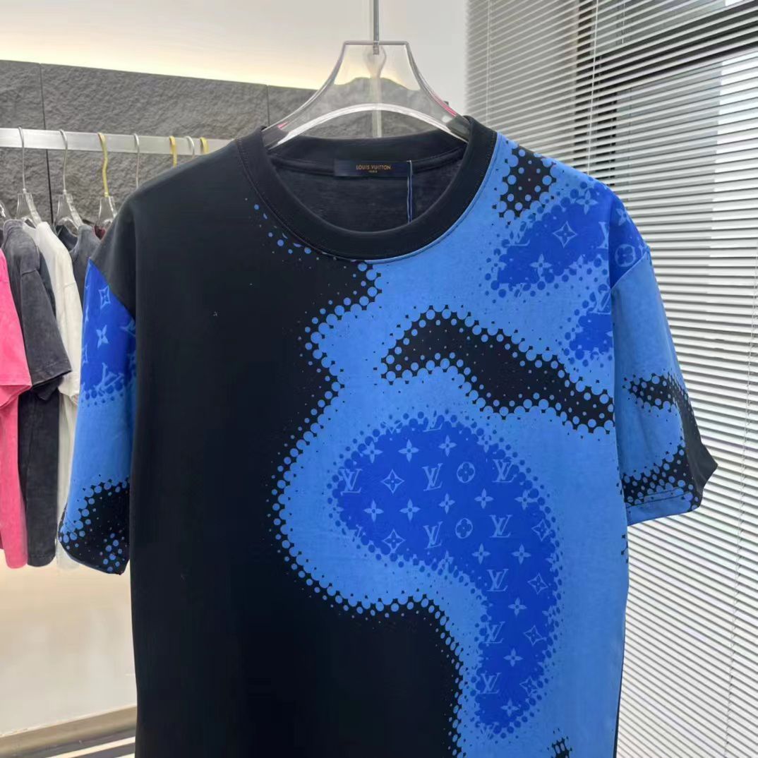 LOUIS VUITTON || LOGO PRINTED BLACK AND BLUE OVERSIZED TSHIRT