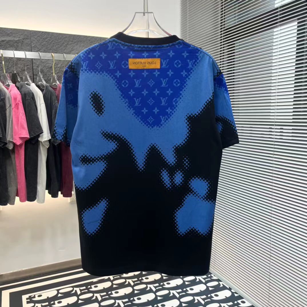 LOUIS VUITTON || LOGO PRINTED BLACK AND BLUE OVERSIZED TSHIRT