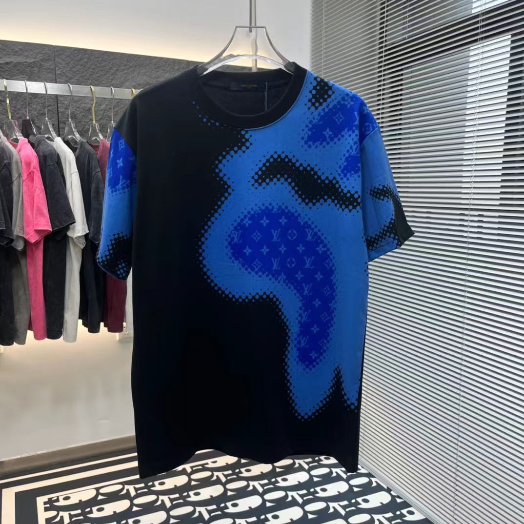 LOUIS VUITTON || LOGO PRINTED BLACK AND BLUE OVERSIZED TSHIRT