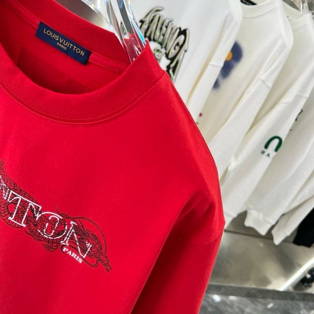 LOUIS VUITTON || Dragon Vintage Letter Print Red T-Shirt