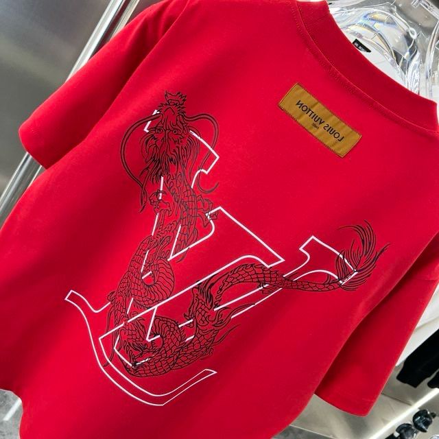 LOUIS VUITTON || Dragon Vintage Letter Print Red T-Shirt