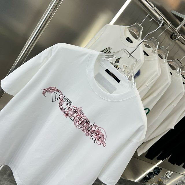 LOUIS VUITTON || Dragon Vintage Letter Print White T-Shirt