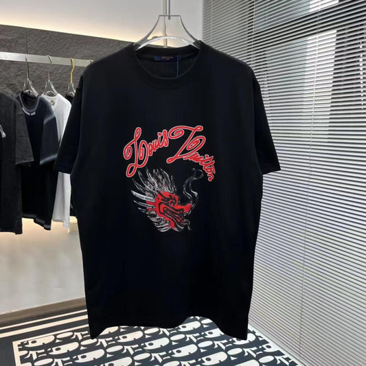 LOUIS VUITTON || ORIENTAL DRAGON WITH LV LOGO PRINT BLACK T-SHIRT