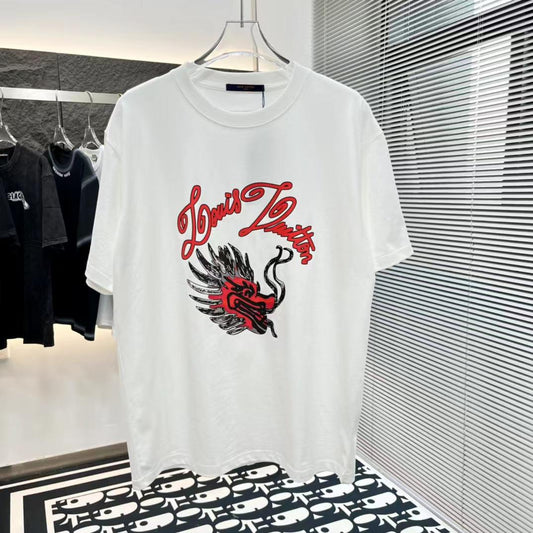 LOUIS VUITTON || ORIENTAL DRAGON WITH LV LOGO PRINT WHITE T-SHIRT