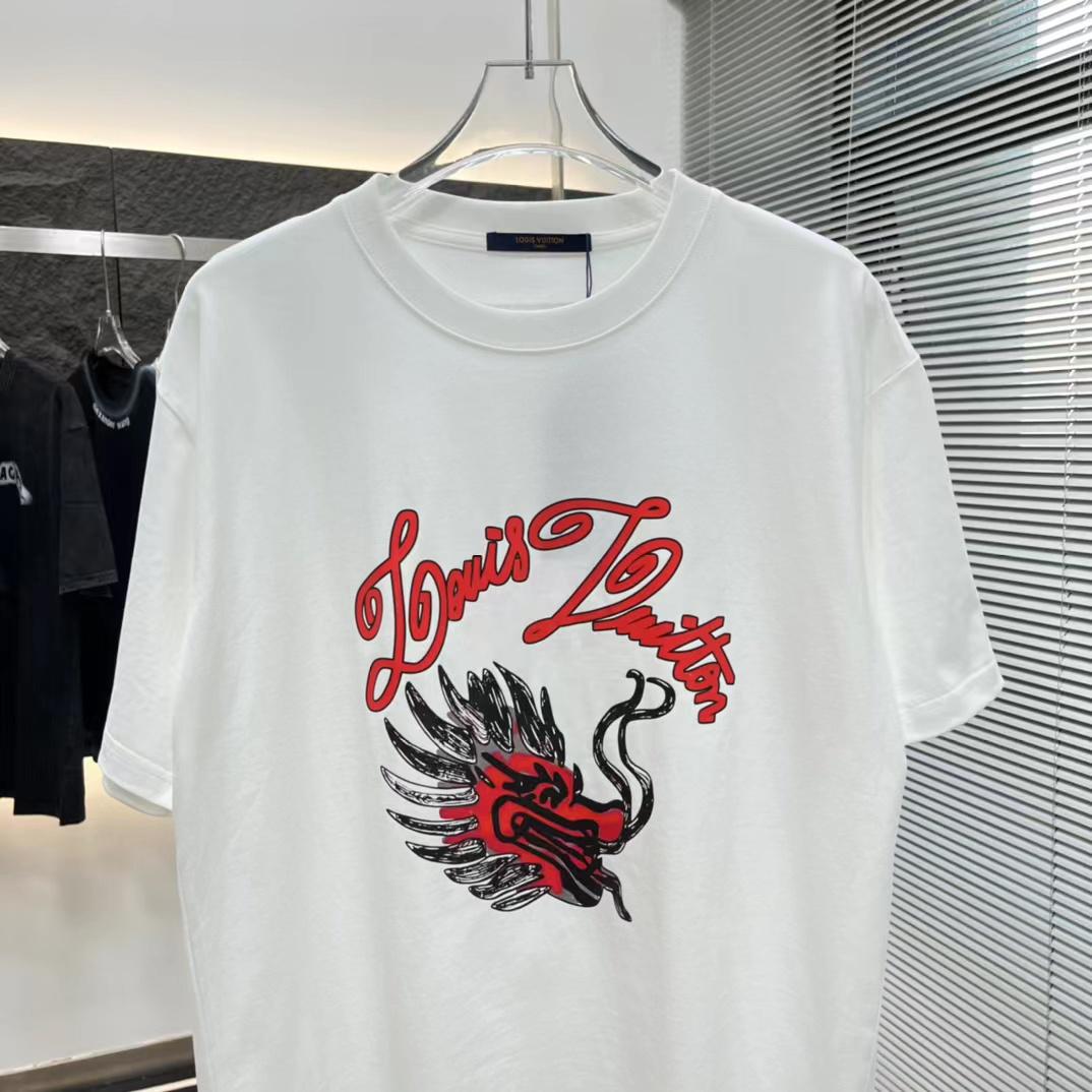 LOUIS VUITTON || ORIENTAL DRAGON WITH LV LOGO PRINT WHITE T-SHIRT