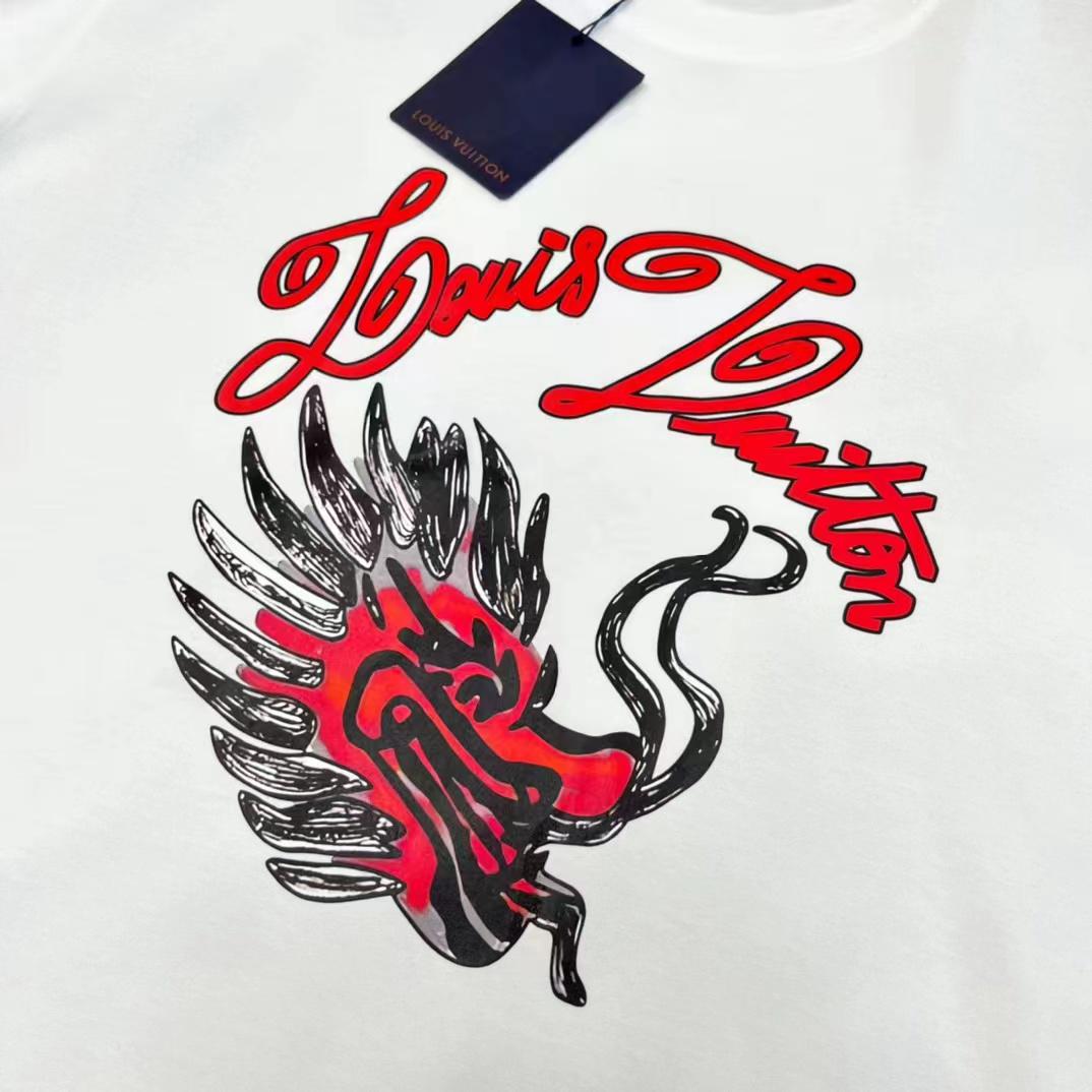 LOUIS VUITTON || ORIENTAL DRAGON WITH LV LOGO PRINT WHITE T-SHIRT