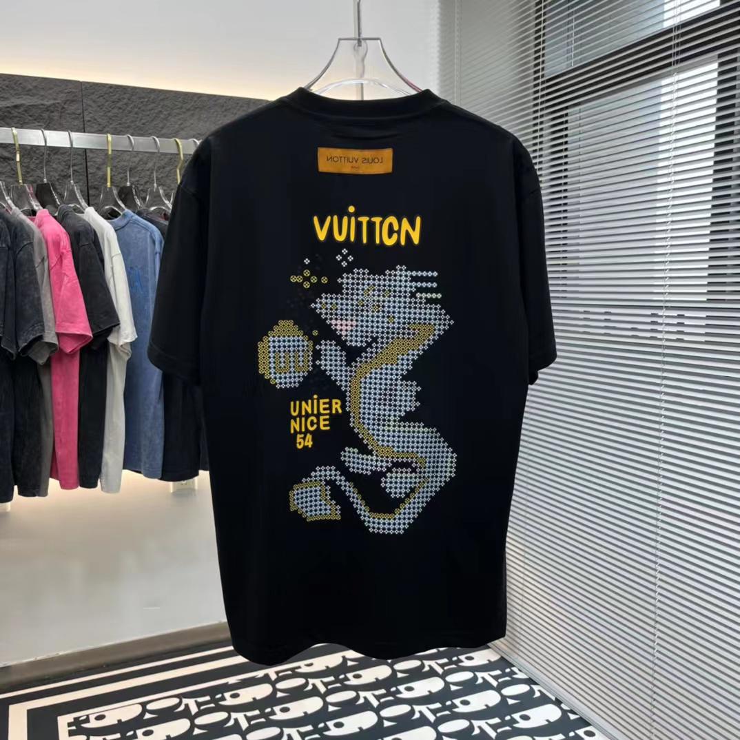 LOUIS VUITTON || Short-Sleeved Cotton Black T-Shirt