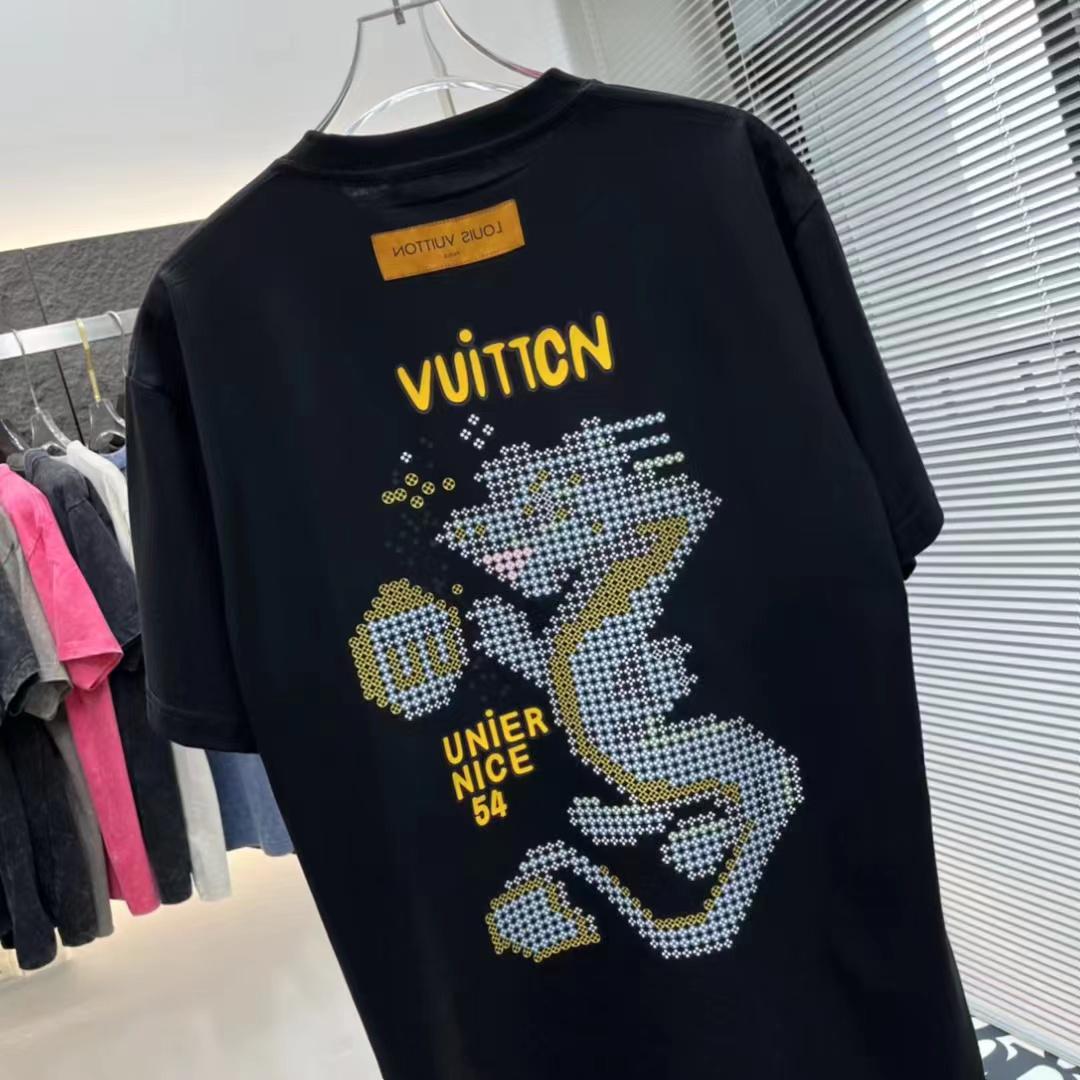 LOUIS VUITTON || Short-Sleeved Cotton Black T-Shirt