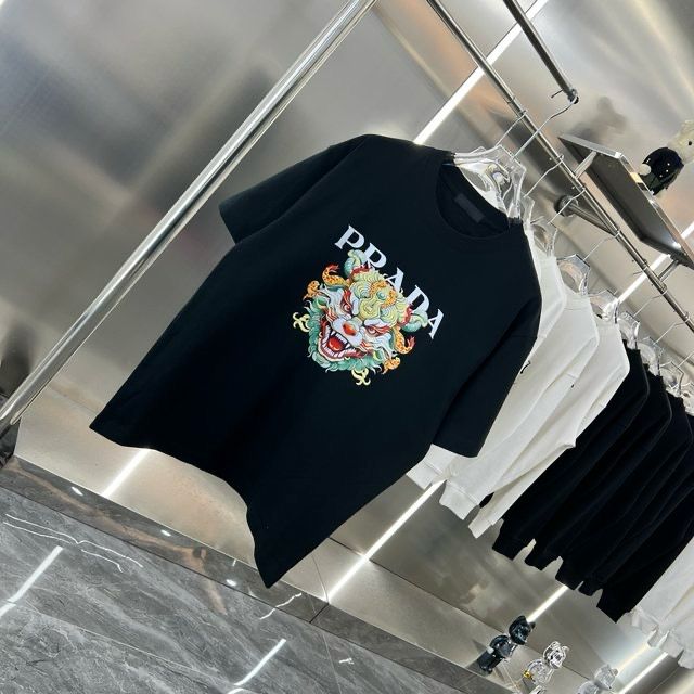 PRADA || PREMIUM DRAGON LOGO PRINT BLACK T-SHIRT