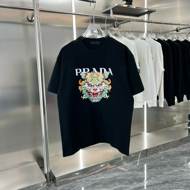 PRADA || PREMIUM DRAGON LOGO PRINT BLACK T-SHIRT