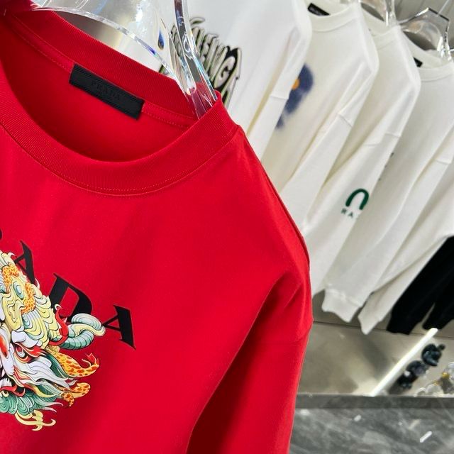 PRADA || PREMIUM DRAGON LOGO PRINT RED T-SHIRT