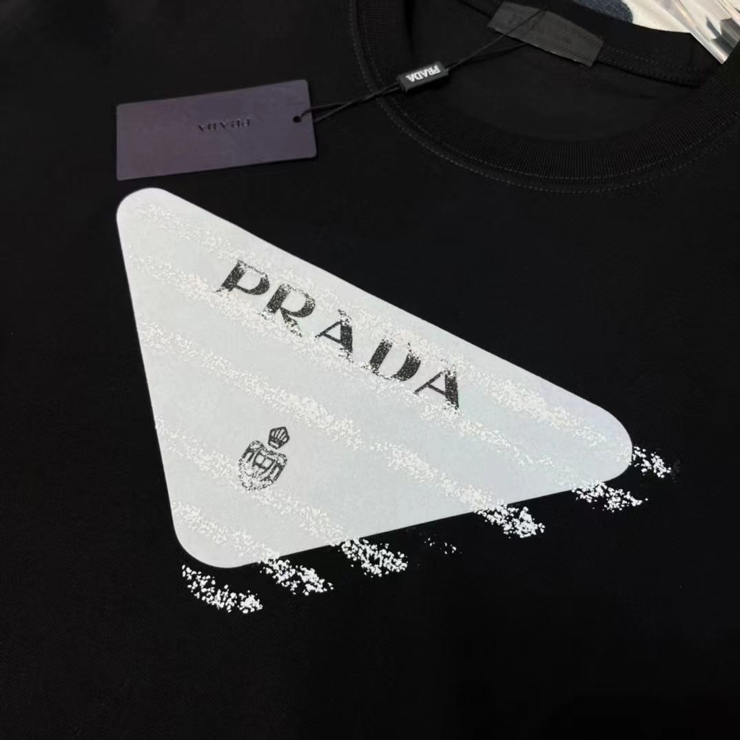 PRADA || STRIPED BIG LOGO T-SHIRT - BLACK