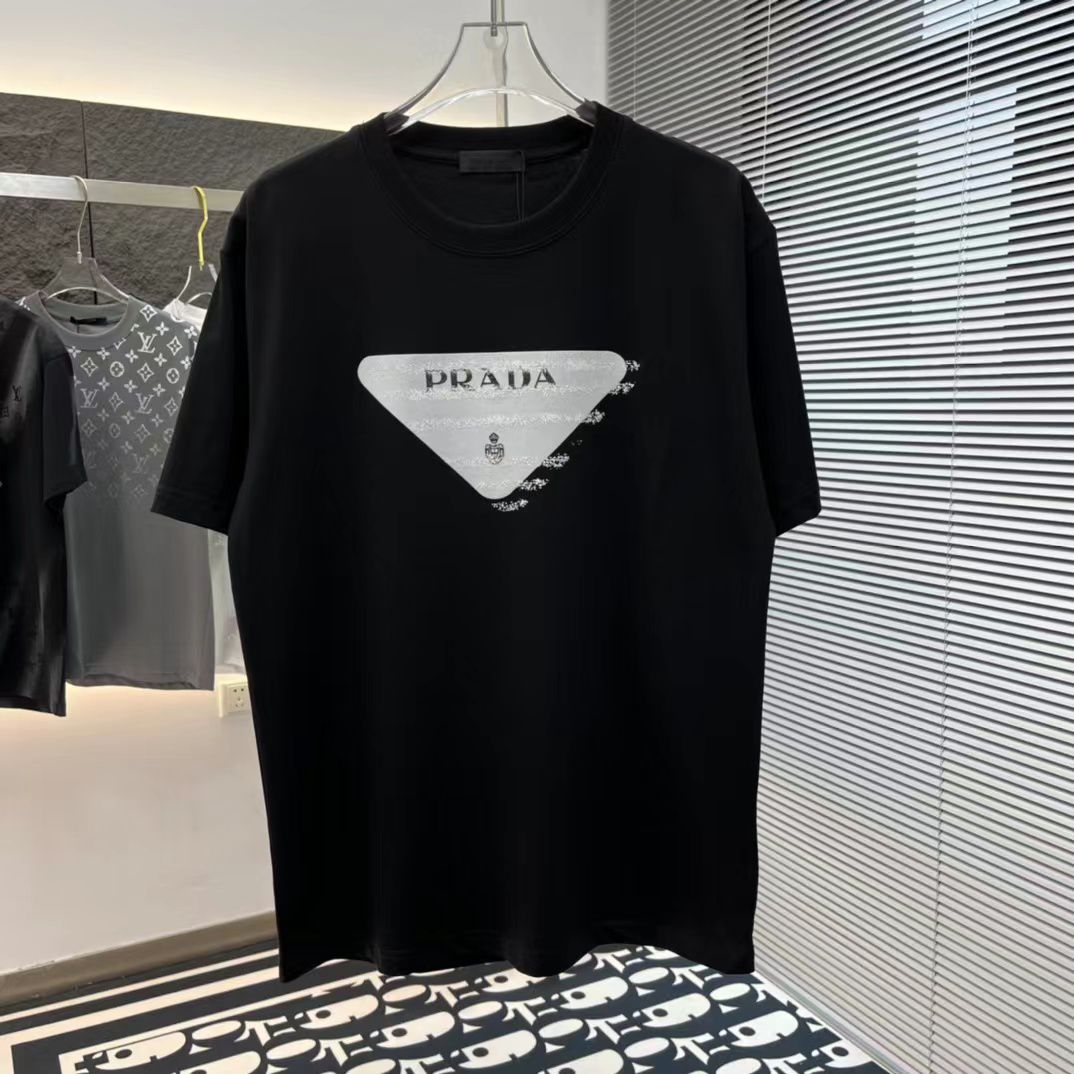 PRADA || STRIPED BIG LOGO T-SHIRT - BLACK