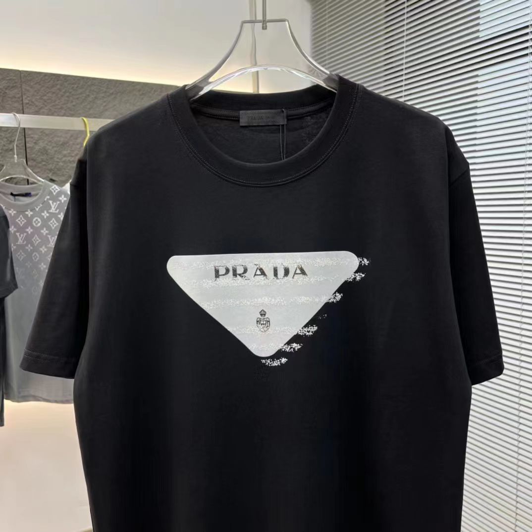 PRADA || STRIPED BIG LOGO T-SHIRT - BLACK