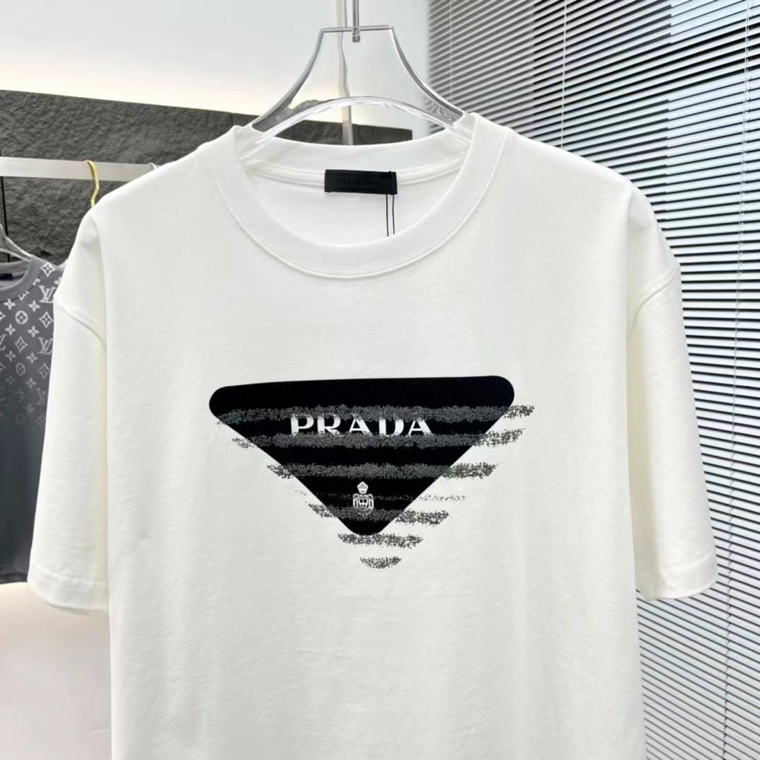 PRADA || STRIPED BIG LOGO T-SHIRT - WHITE