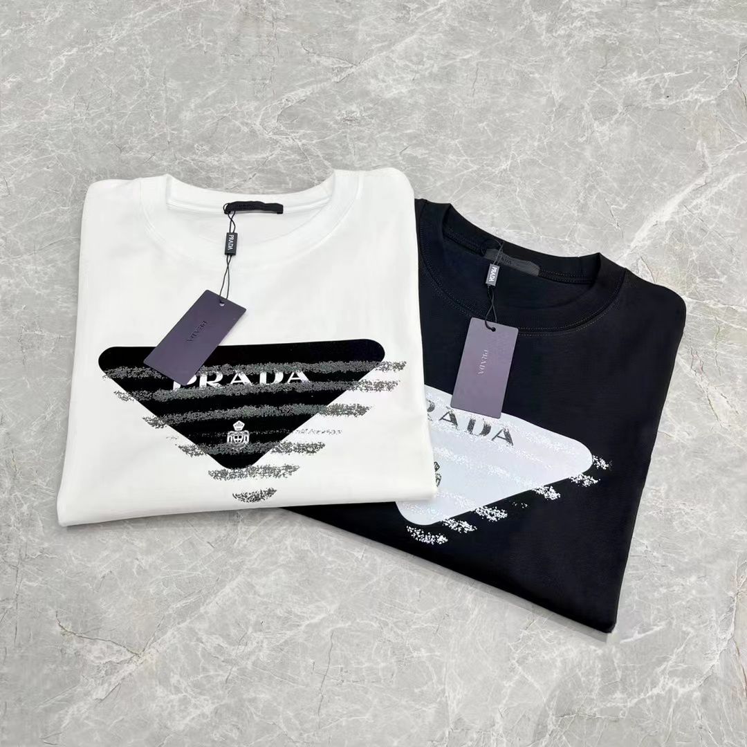 PRADA || STRIPED BIG LOGO T-SHIRT - WHITE