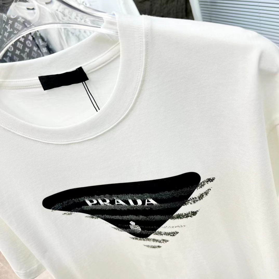 PRADA || STRIPED BIG LOGO T-SHIRT - WHITE