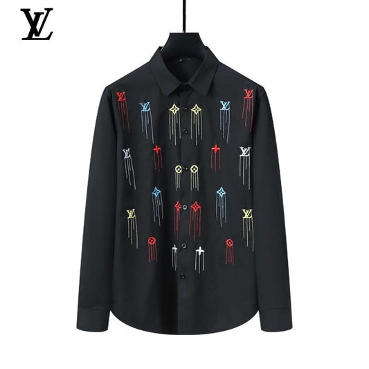 LOUIS VUITTON || Shirt V-Neck Embroidery Logo Printed Pattern / BLACK