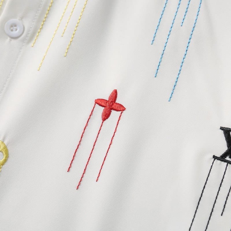 LOUIS VUITTON || Shirt V-Neck Embroidery Logo Printed Pattern / WHITE