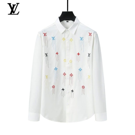 LOUIS VUITTON || Shirt V-Neck Embroidery Logo Printed Pattern / WHITE