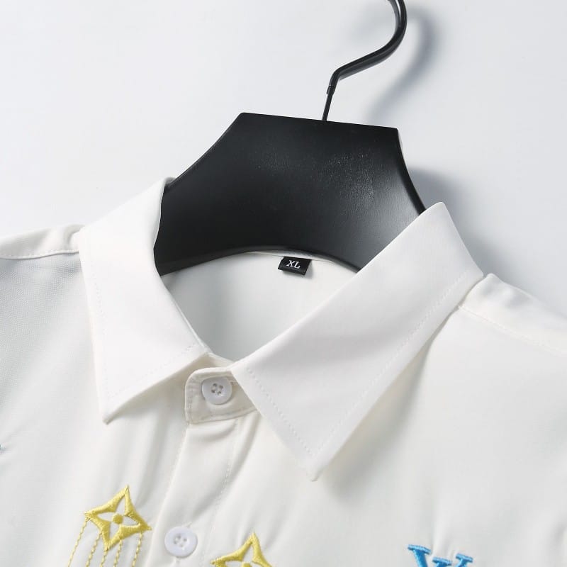 LOUIS VUITTON || Shirt V-Neck Embroidery Logo Printed Pattern / WHITE