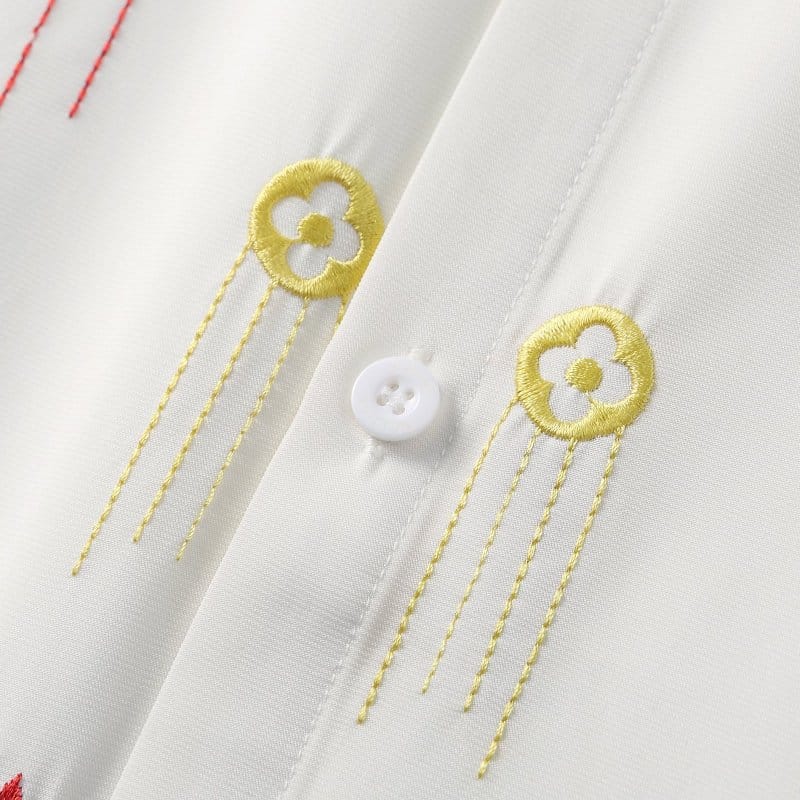 LOUIS VUITTON || Shirt V-Neck Embroidery Logo Printed Pattern / WHITE