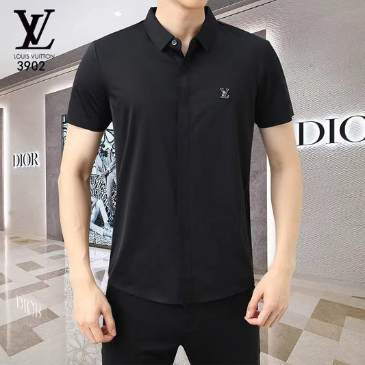 LOUIS VUITTON || Formal Half Sleeve Black/Brown Solid Shirt - Pareto