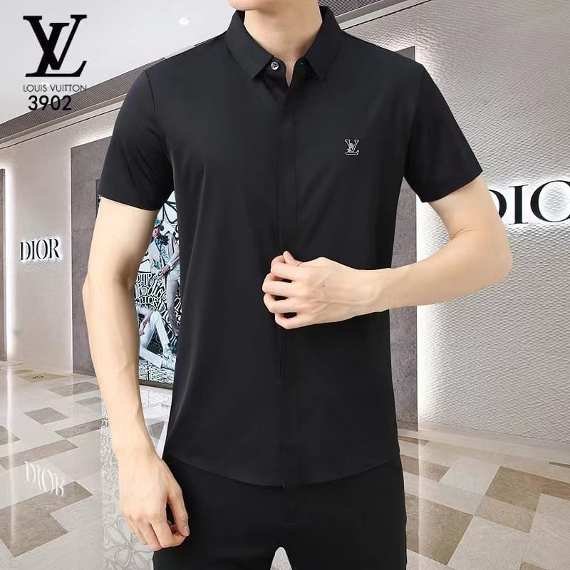 LOUIS VUITTON || Formal Half Sleeve Black/Brown Solid Shirt - Pareto