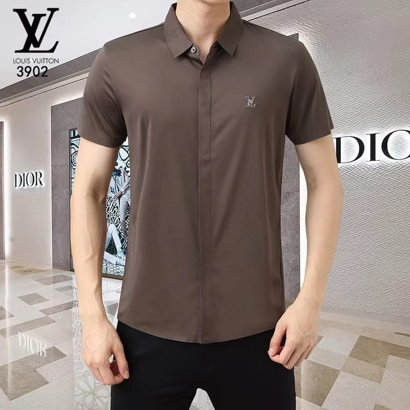 LOUIS VUITTON || Formal Half Sleeve Black/Brown Solid Shirt - Pareto