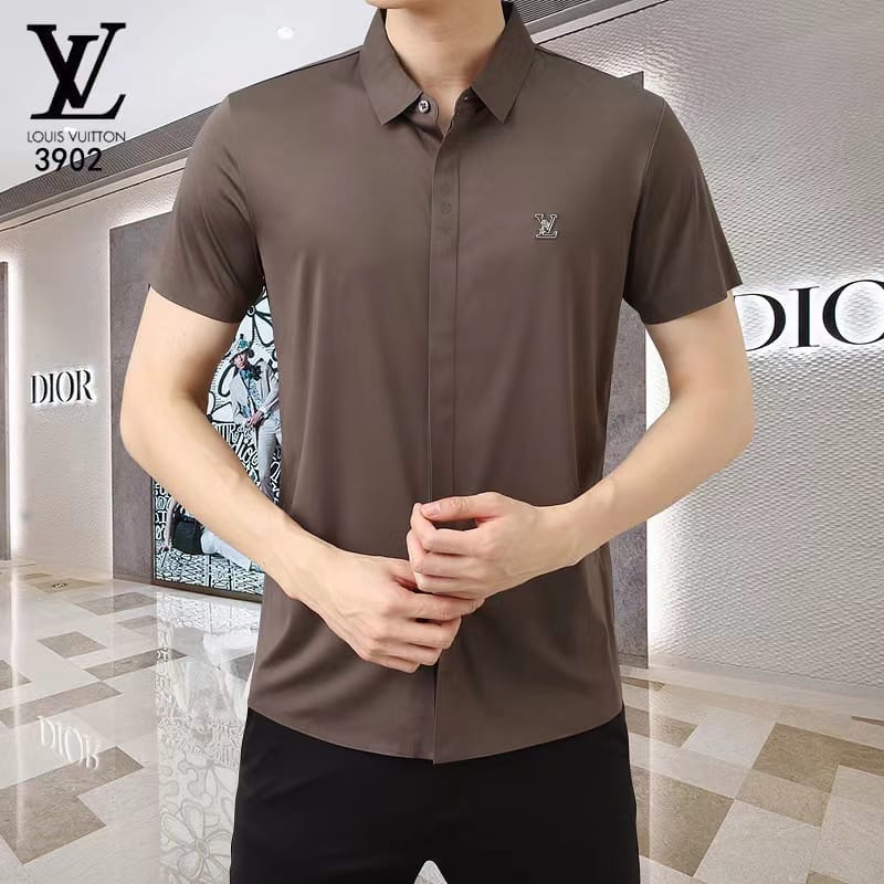 LOUIS VUITTON || Formal Half Sleeve Black/Brown Solid Shirt - Pareto