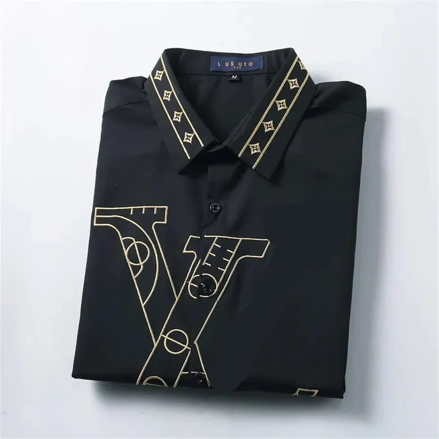 LOUIS VUITTON || High-End Letter-Printed Shirt Men's Fashion Long-Sleeved Shirt