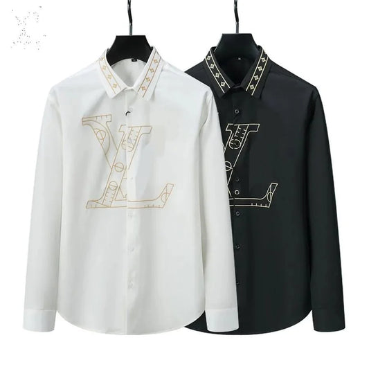 LOUIS VUITTON || High-End Letter-Printed Shirt Men's Fashion Long-Sleeved Shirt