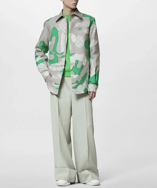 LOUIS VUITTON || Printed Cotton Fil Coupe Overshirt / GREEN