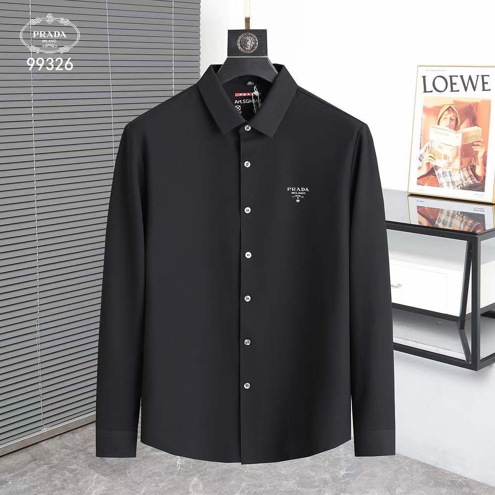 PRADA || Men Black/Navy Blue Solid Regular Fit Shirt