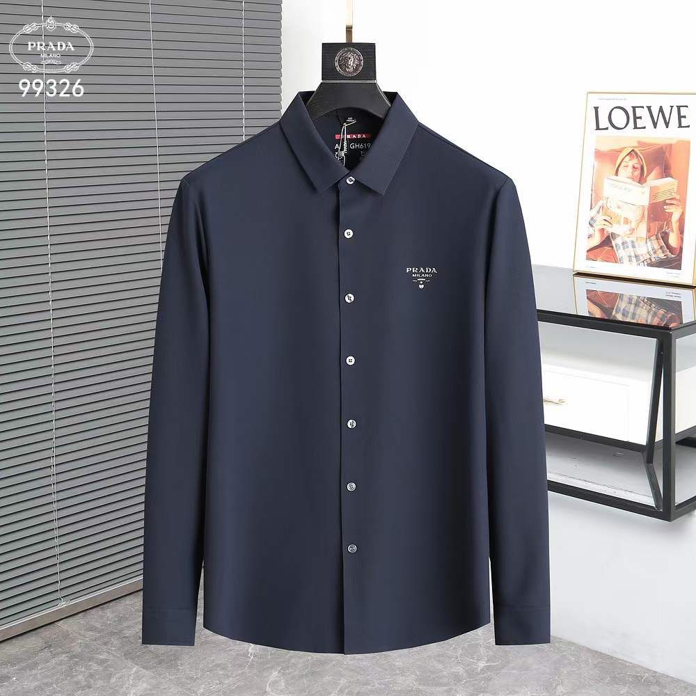 PRADA || Men Black/Navy Blue Solid Regular Fit Shirt