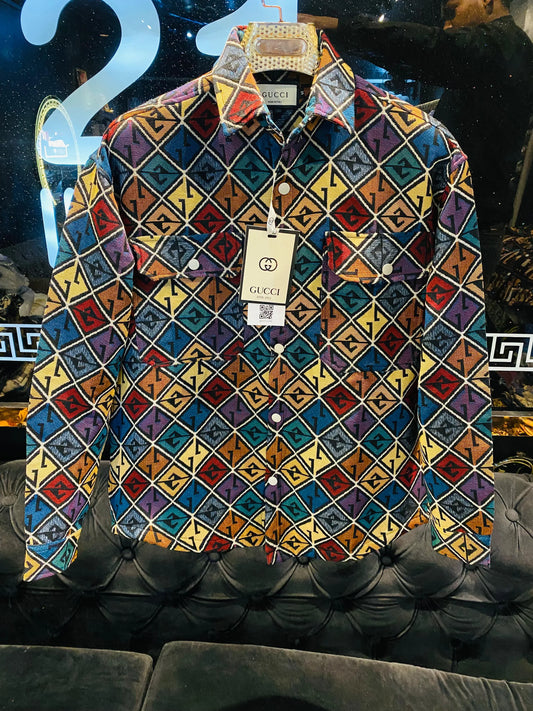 GUCCI || Monogram Print Tich Button Shacket Shirt For Men