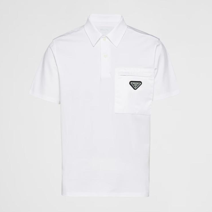 PRADA ||  Men's Stretch Cotton Polo Shirt With Nylon Details