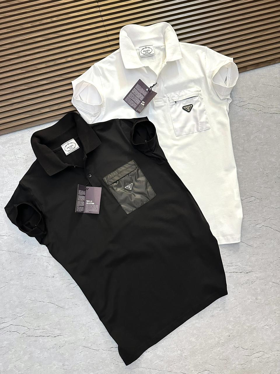 PRADA ||  Men's Stretch Cotton Polo Shirt With Nylon Details