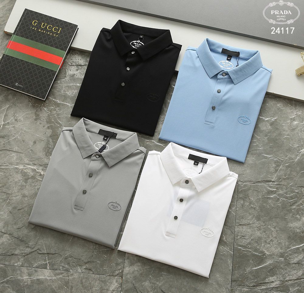 PRADA || Mercerized Piqué Polo Shirt With Chevron Trim