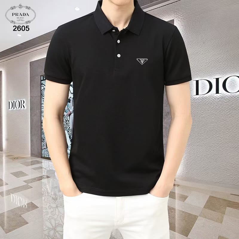 PRADA || Mercerized Piqué Polo T-Shirt With Chevron Trim