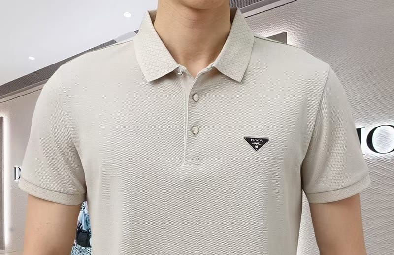 PRADA || Mercerized Piqué Polo T-Shirt With Chevron Trim