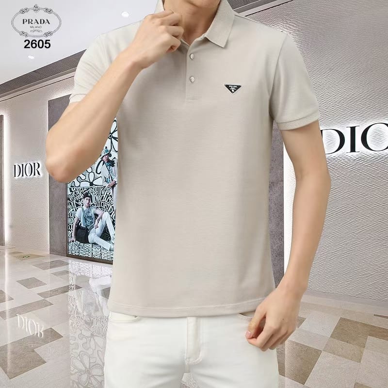 PRADA || Mercerized Piqué Polo T-Shirt With Chevron Trim