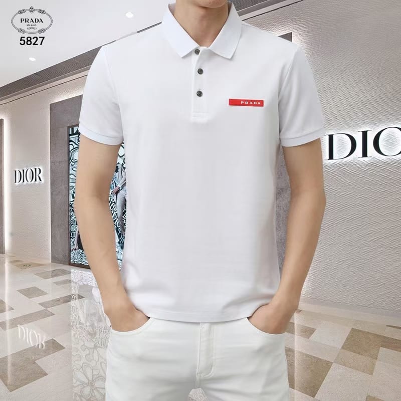 PRADA || Stretch Cotton Polo T-Shirt With Embroidered Logo