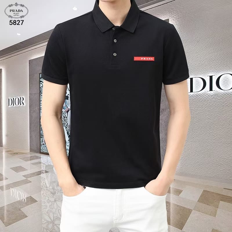 PRADA || Stretch Cotton Polo T-Shirt With Embroidered Logo