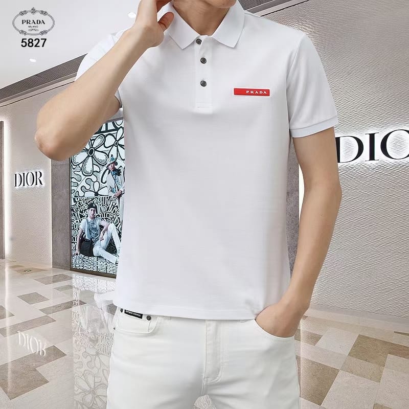 PRADA || Stretch Cotton Polo T-Shirt With Embroidered Logo